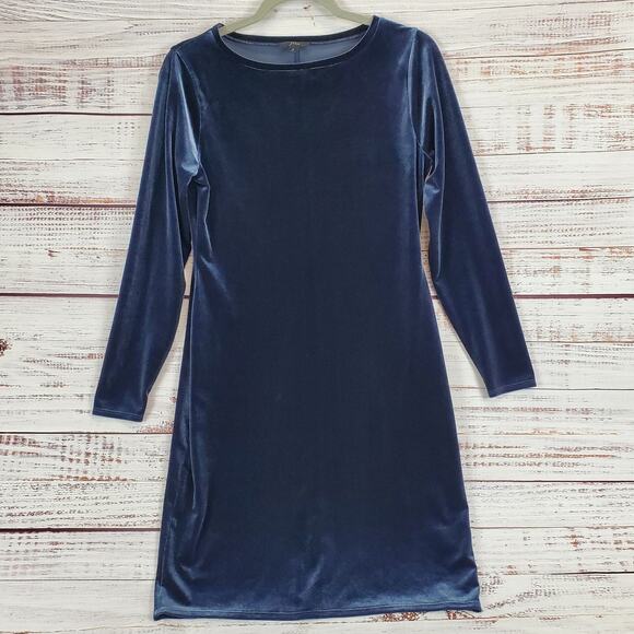 J.Crew Blue Velvet Midi Sweater Dress Sz S Luxurious Dark Romantic Party Holiday - Picture 1 of 11